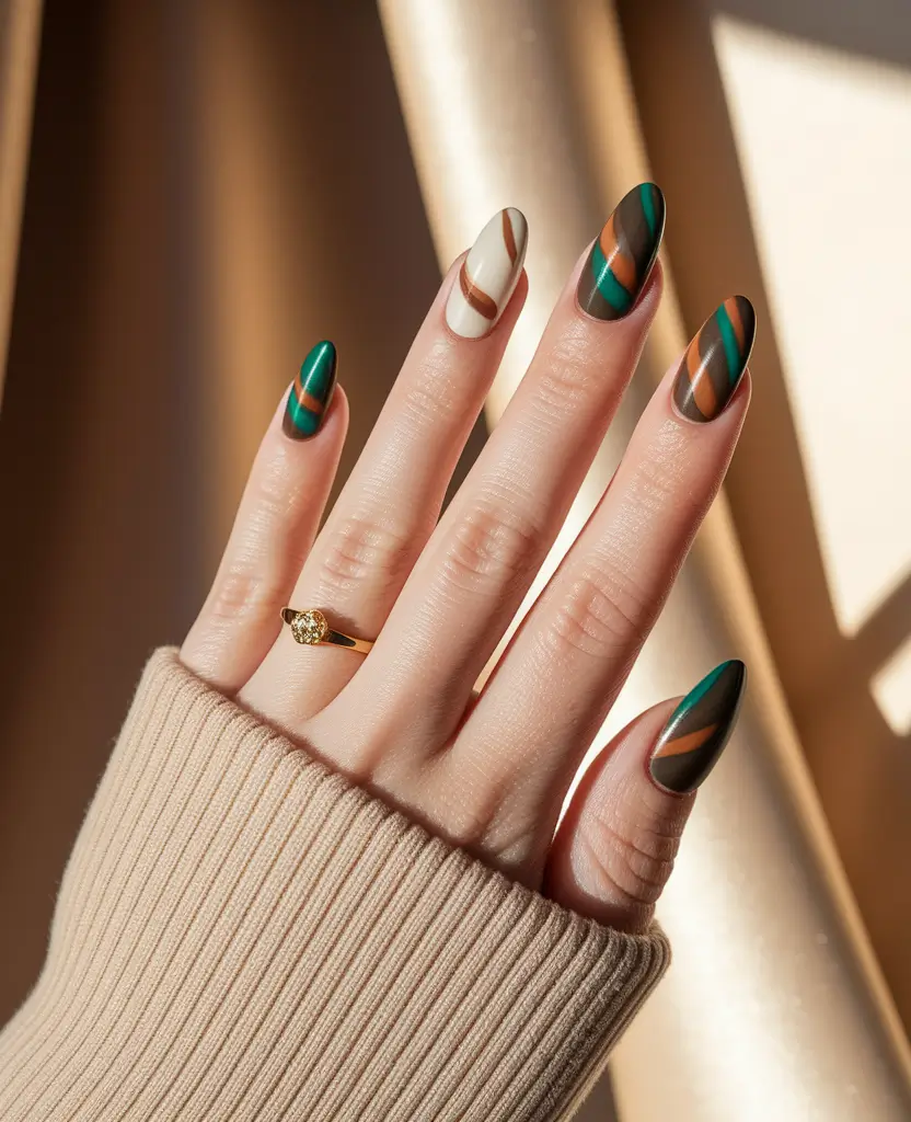 Fall Color-Block Nail Modern Earthy Geometry