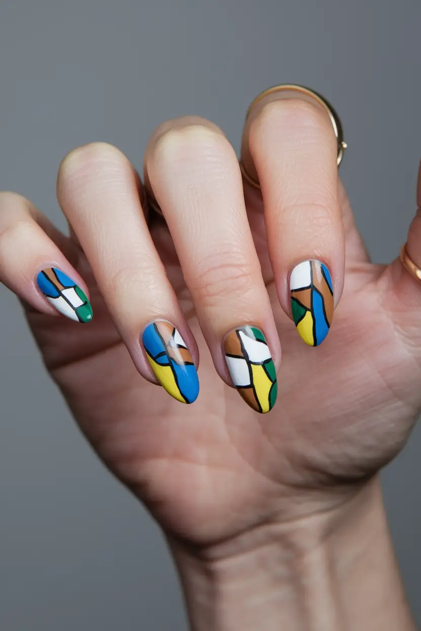 Fall Color-Block Nail Stained Glass Effect