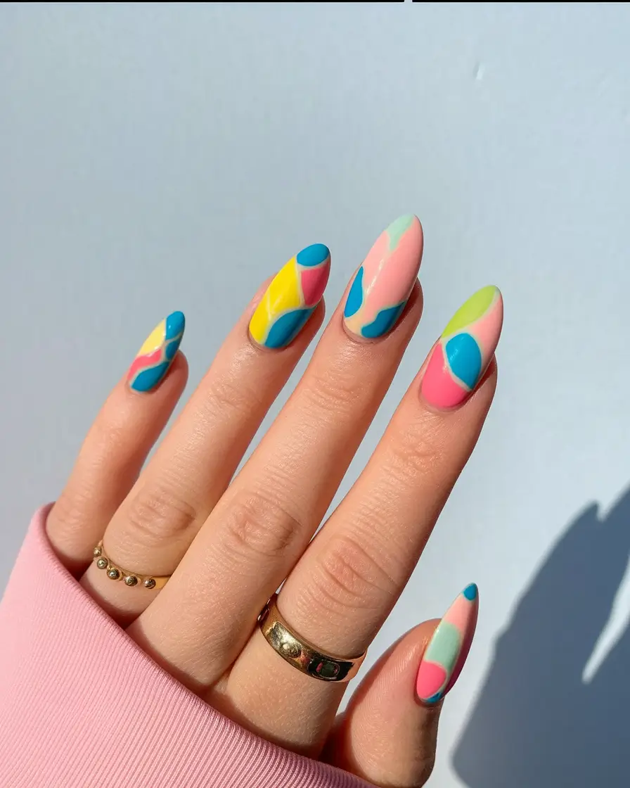 Fall Color-Block Nail Neon Pastel Fusion