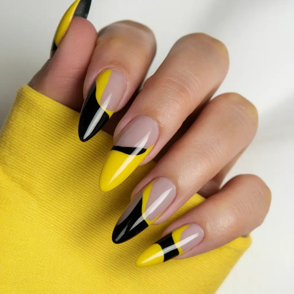 Fall Color-Block Nail Yellow and Black Power Stripes