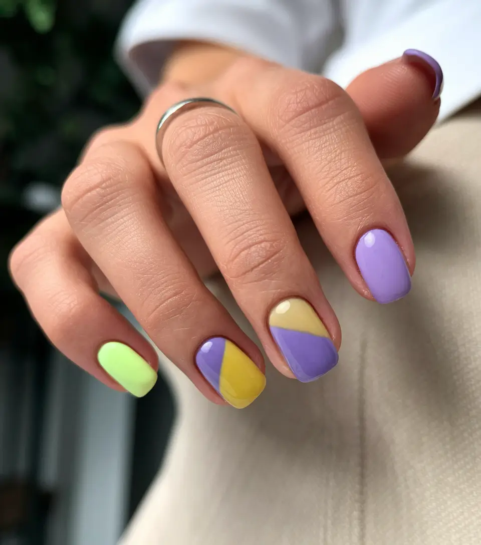 Fall Color-Block Nail Pastel Diagonal Play