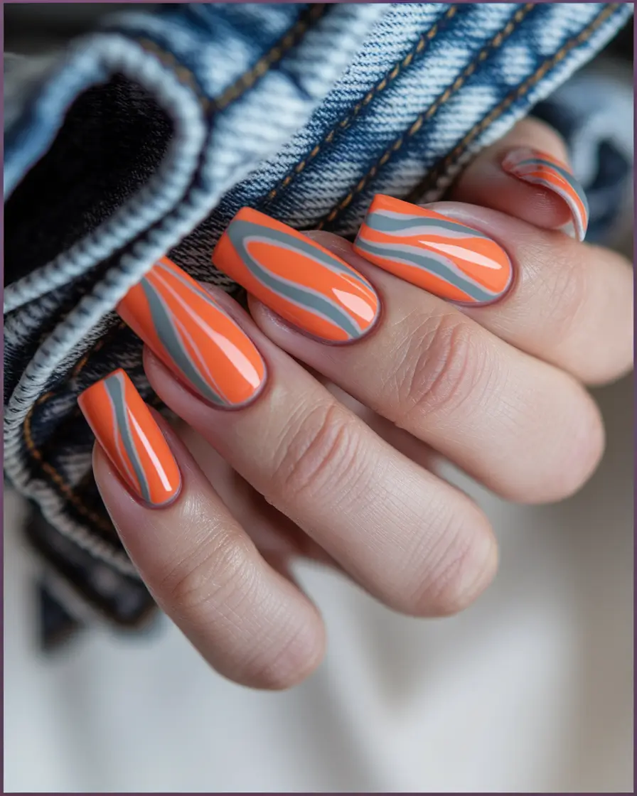 Fall Color-Block Nail Retro Orange Vibes