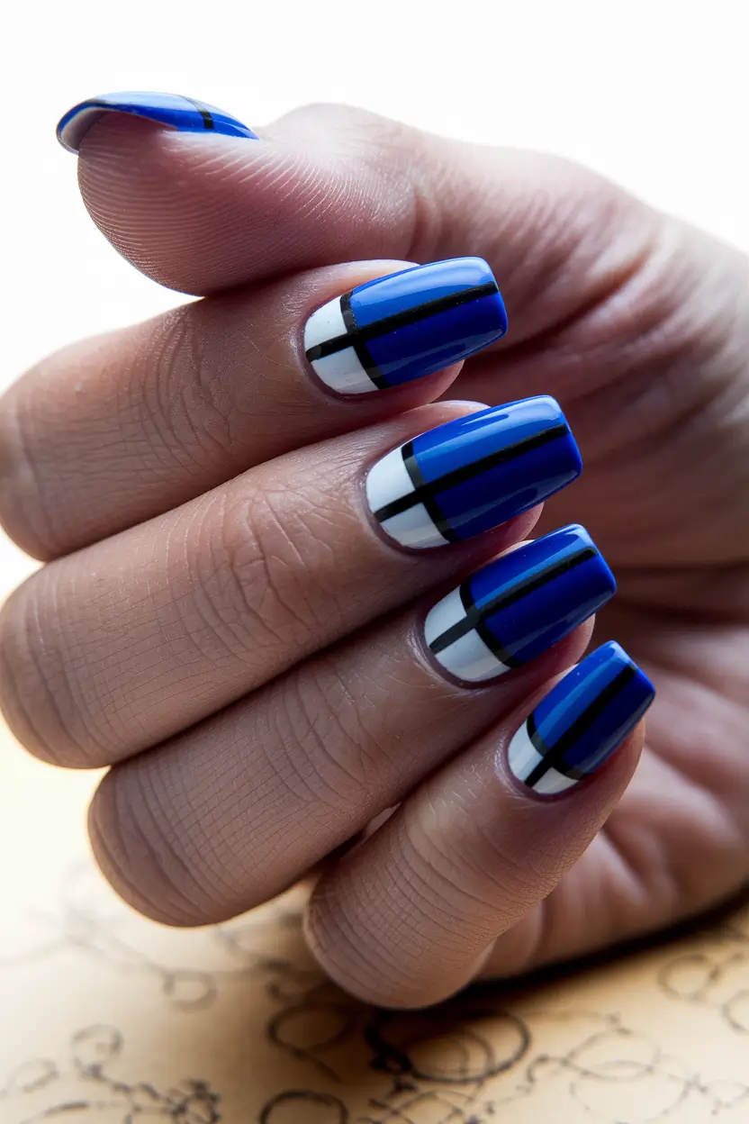 Fall Color-Block Nail Electric Blue Blocks