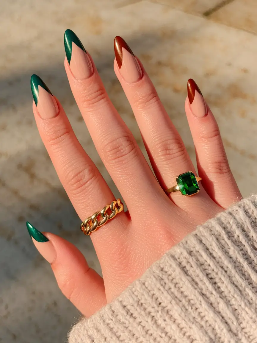 Fall Color-Block Nail Autumn Jewel Tips