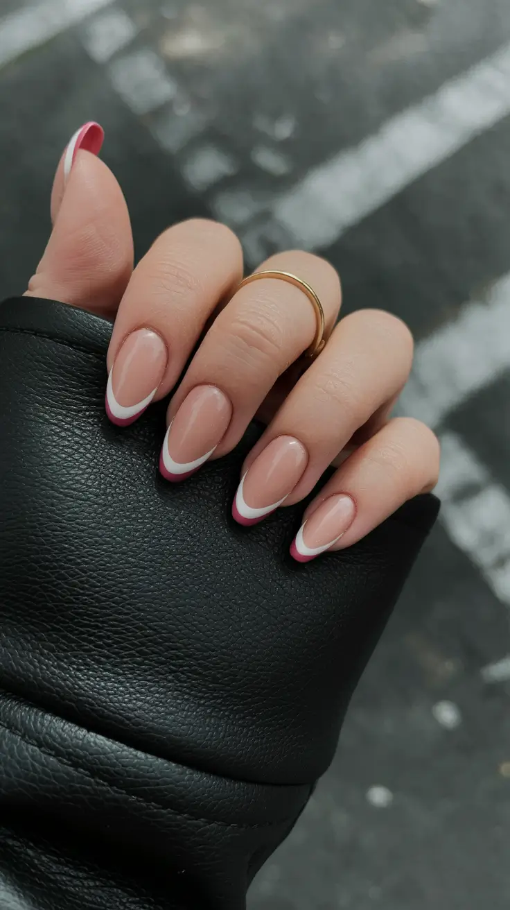 Fall French Tip Nails 2025 – Chic Almond French with Berry Twist