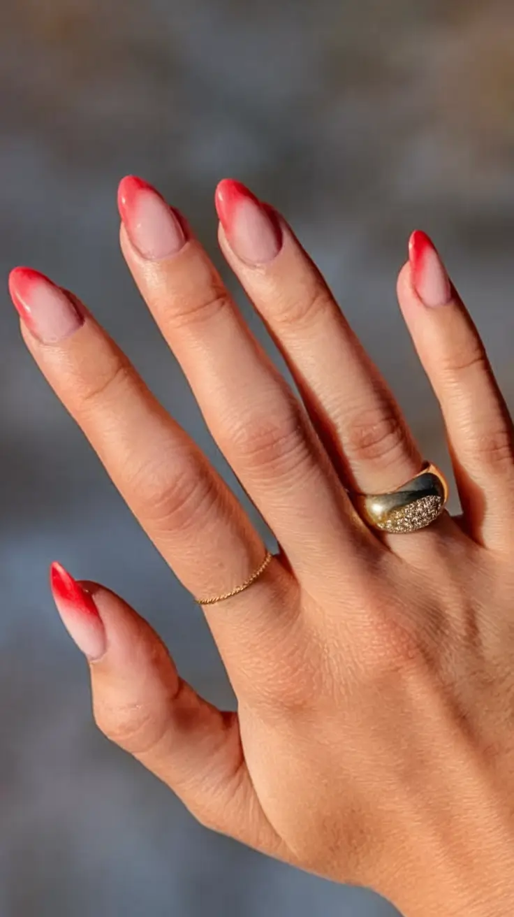 Fall French Tip Nails 2025 – Crimson Ombre Almond Tips