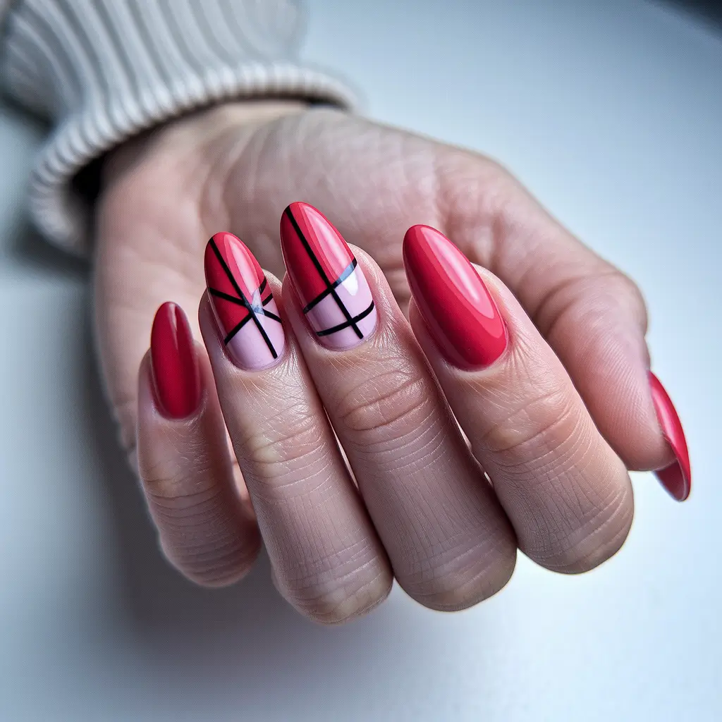 Fall Geometric Nails 2025 Crimson Angles With Modern Edge