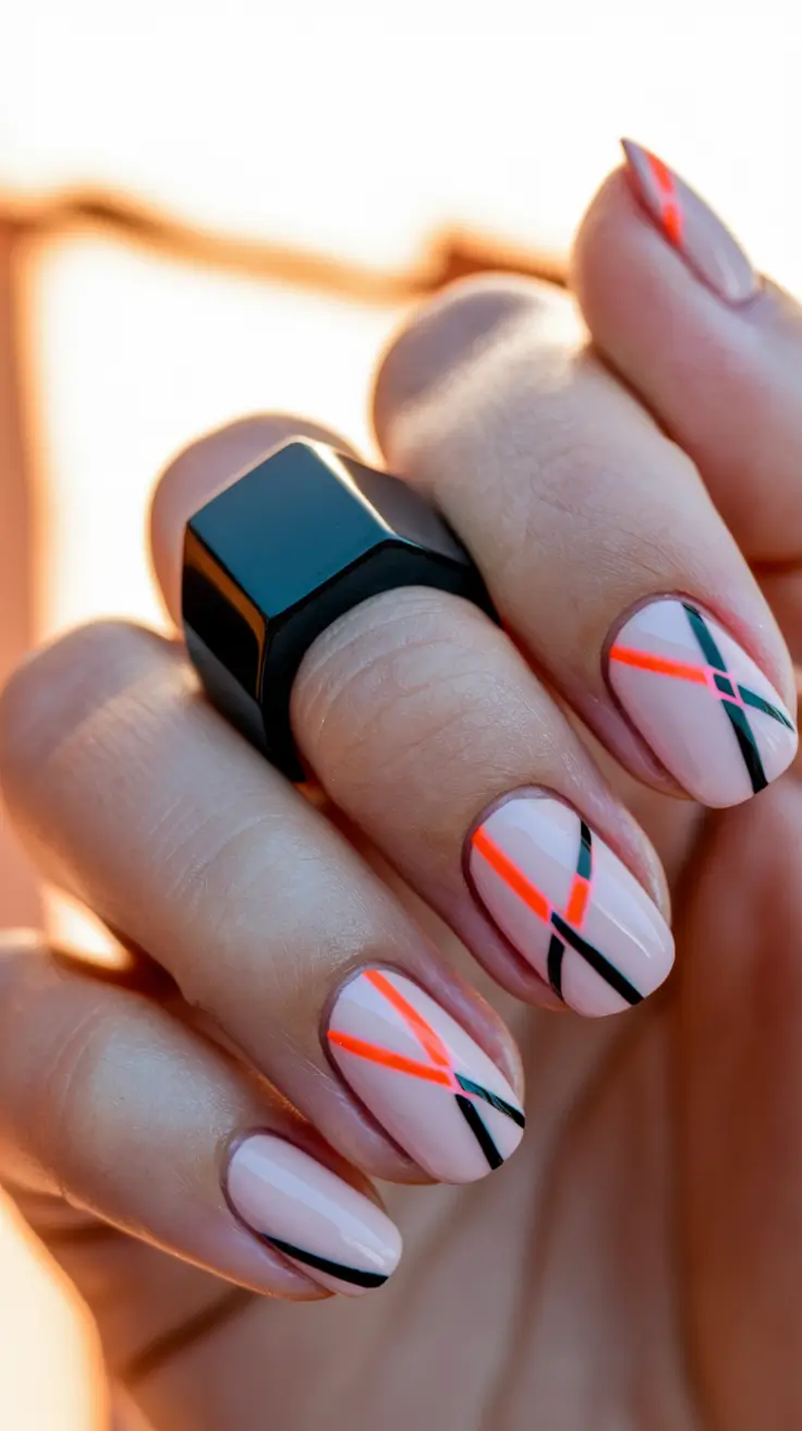 Fall Geometric Nails 2025 Minimalist Lines With Neon Punch