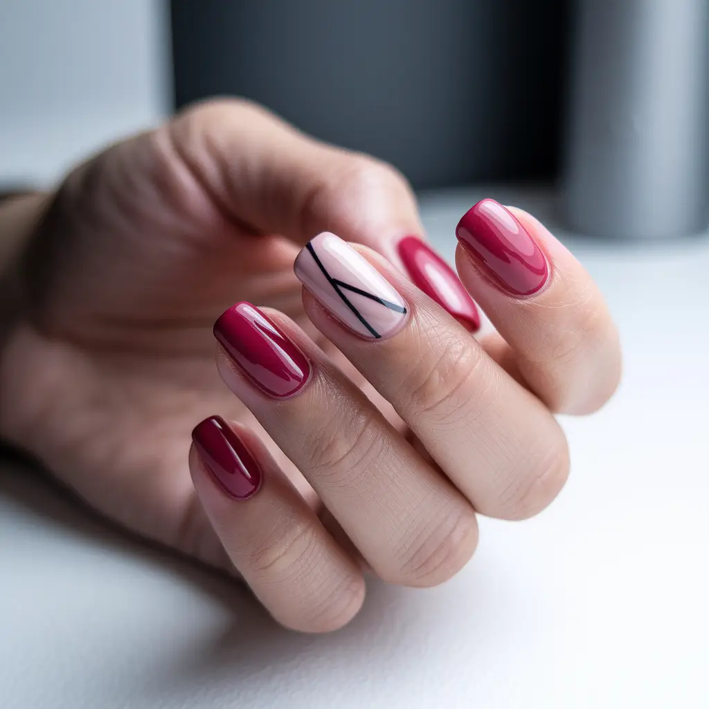 Fall Geometric Nails 2025 Burgundy Depth With a Minimal Accent
