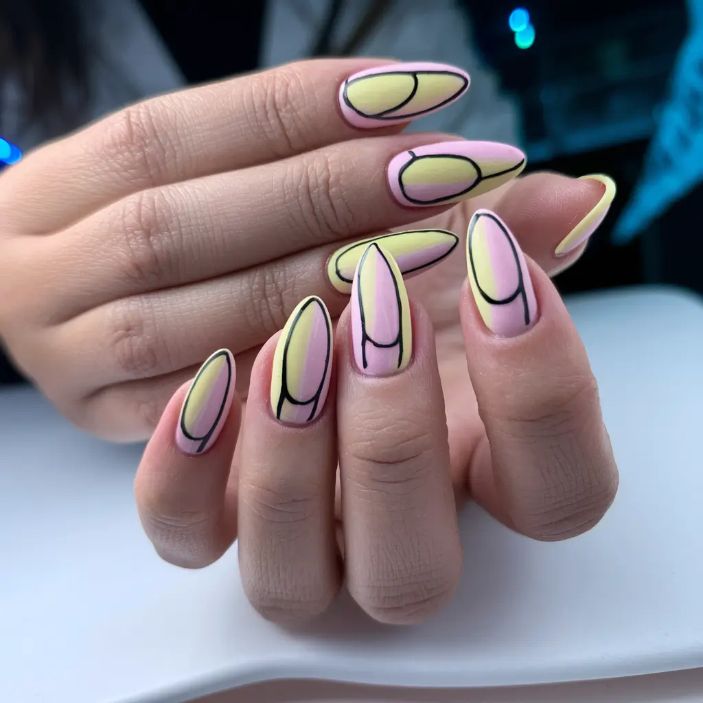 Fall Geometric Nails 2025 Pastel Pop Meets Bold Lines