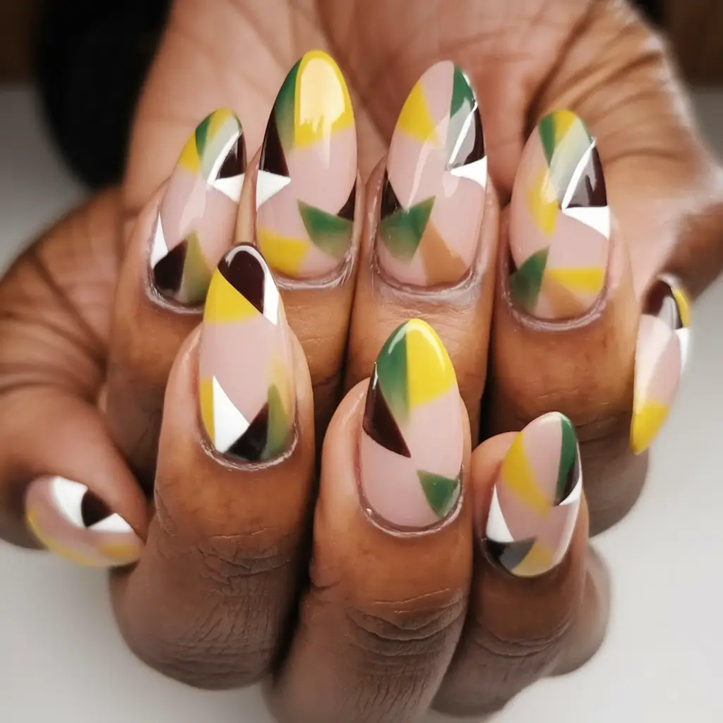 Fall Geometric Nails 2025 Earthy Mosaic in Seasonal Shades