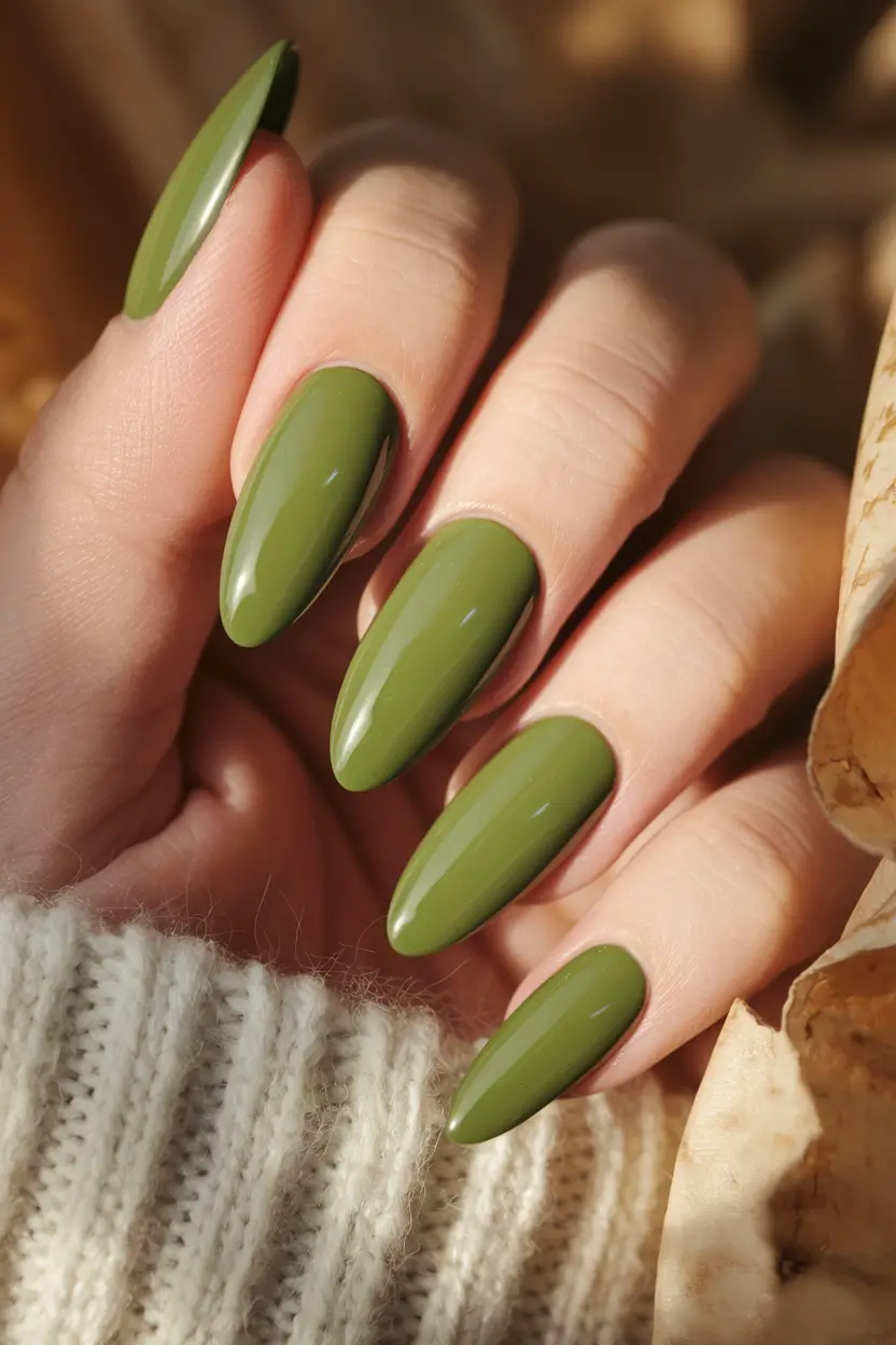 fall green nails 2025 Olive Green Classic