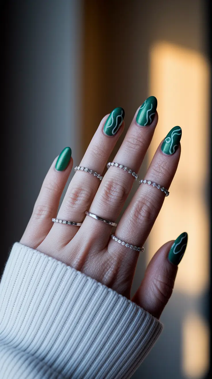 fall green nails 2025 Dark Matte Contours