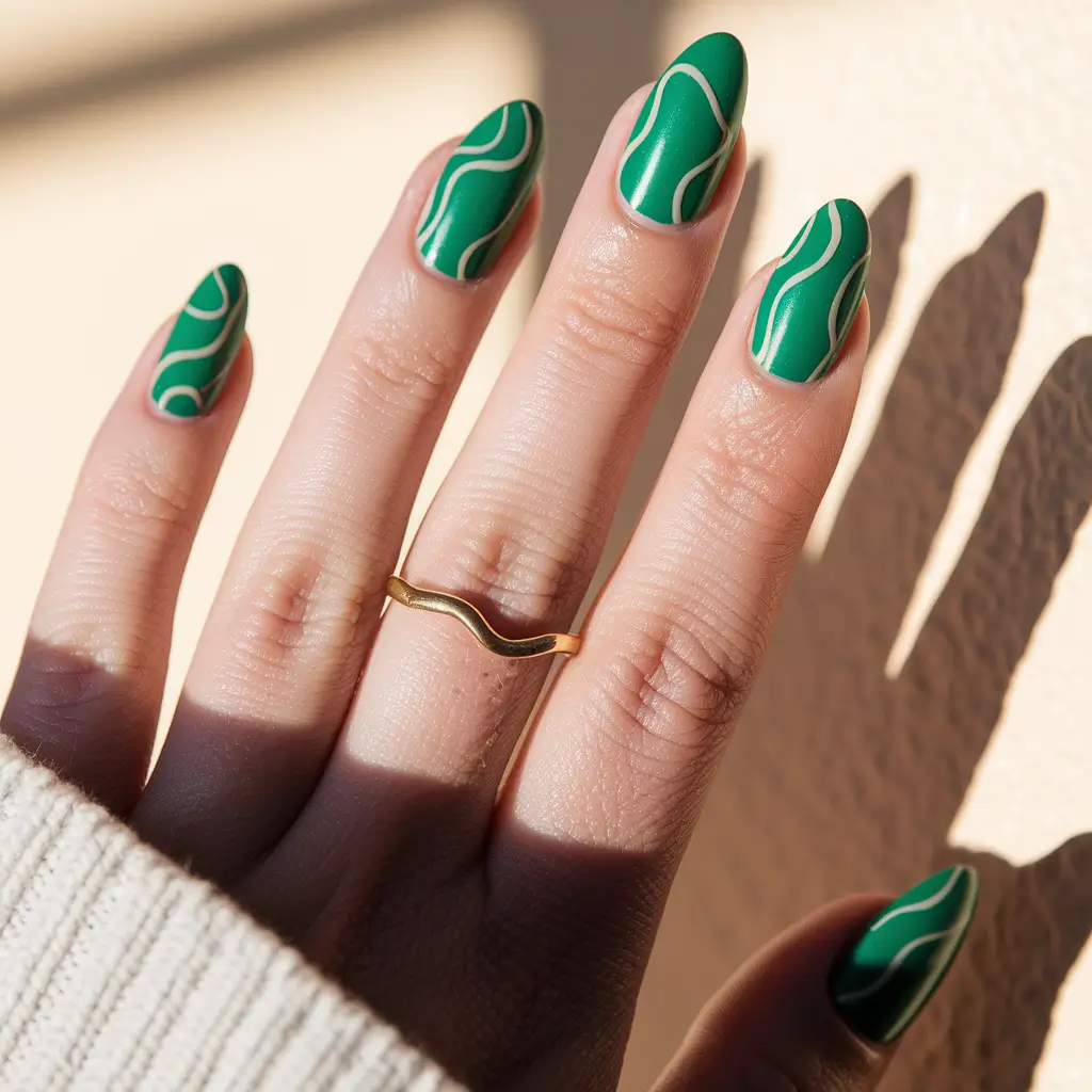 fall green nails 2025 Wavy Chic Minimalism