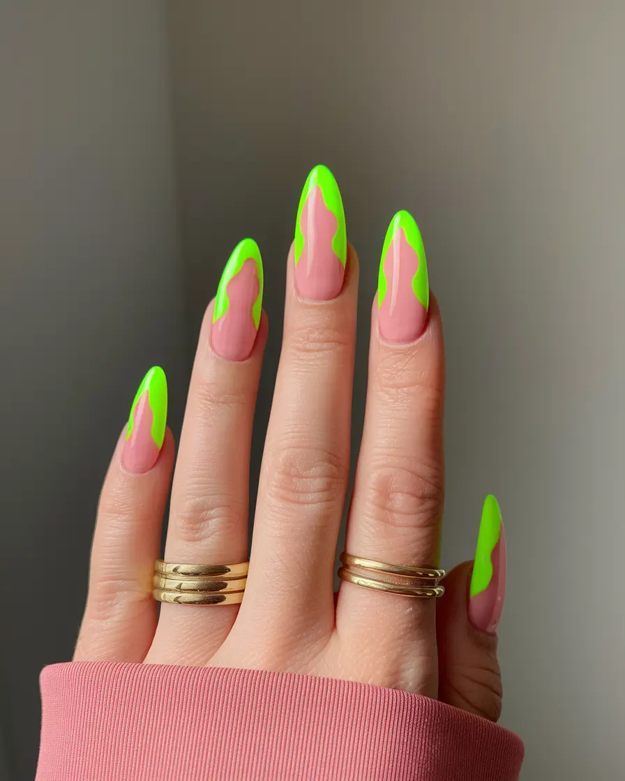 fall green nails 2025 Neon Flame Tips
