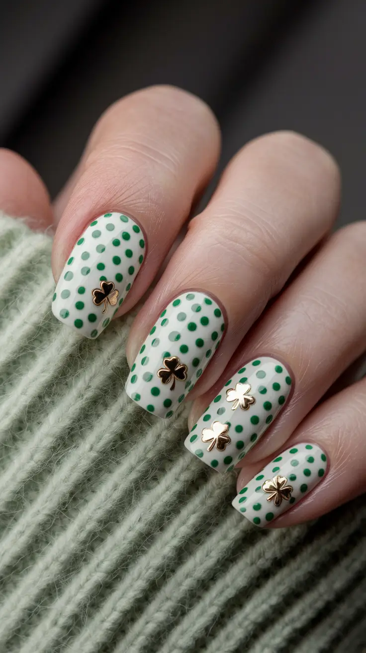 fall green nails 2025 Playful Polka & Clovers