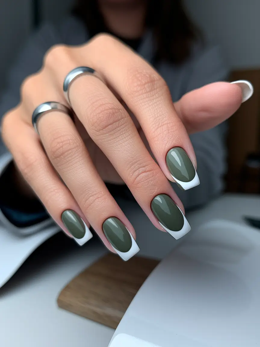 fall green nails 2025 Olive French Twist