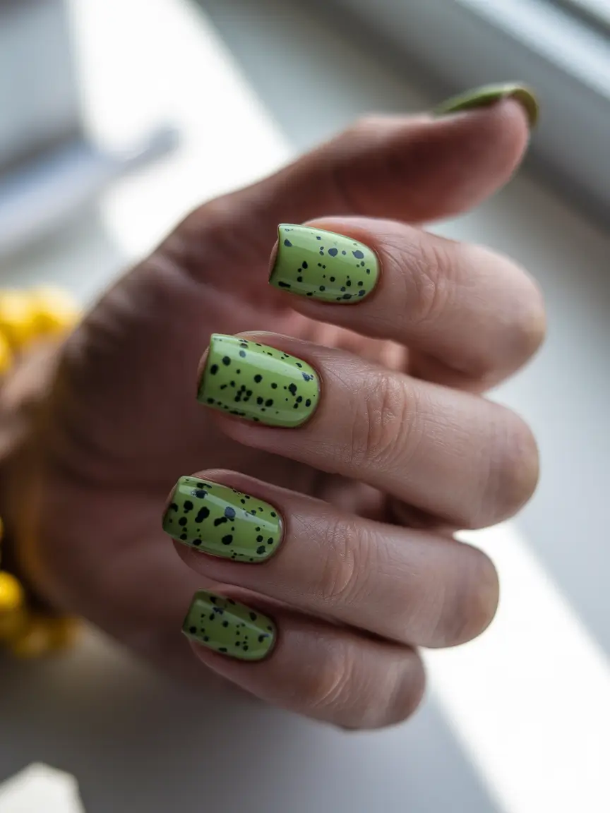 fall green nails 2025 Speckled Moss Minimalism