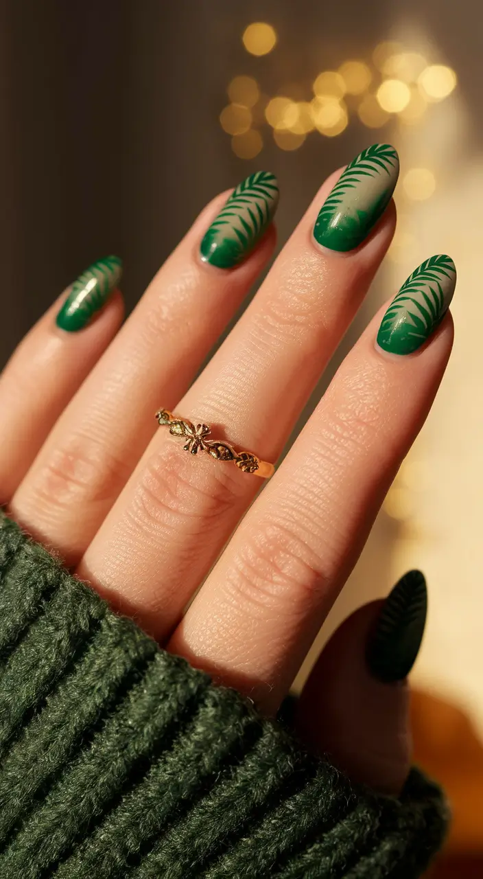 fall green nails 2025 Palm Leaf Serenity