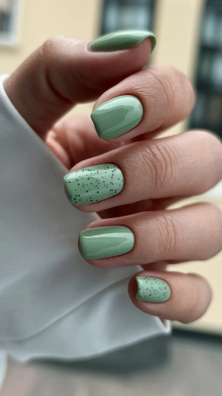 fall green nails 2025 Minty Short Elegance