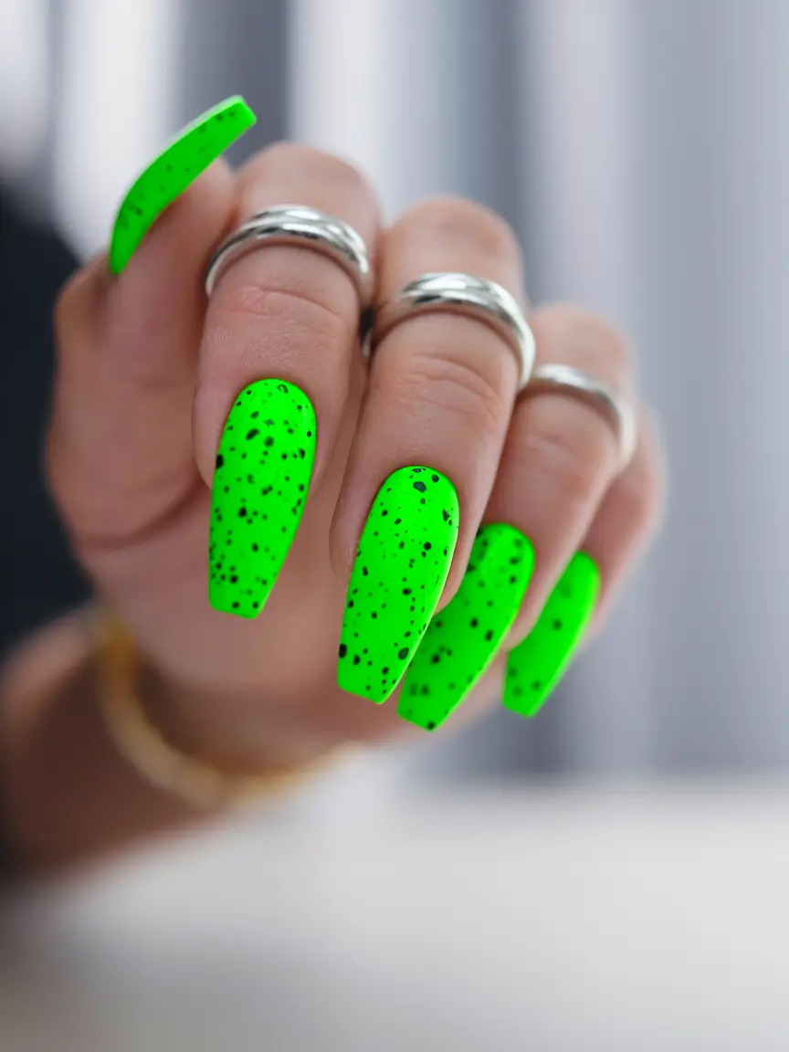 fall green nails 2025 Neon Speckle Statement