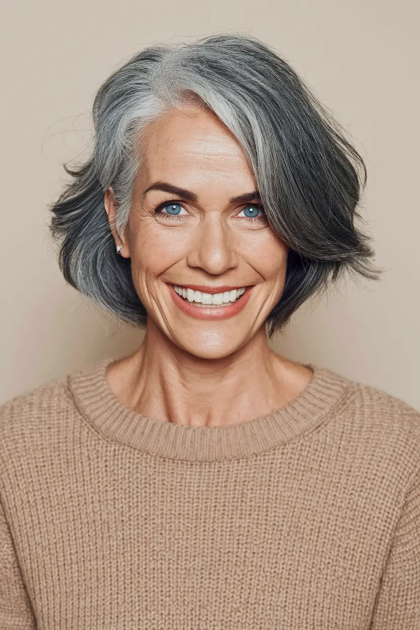 fall hairstyles for women over 40 silver side sweep