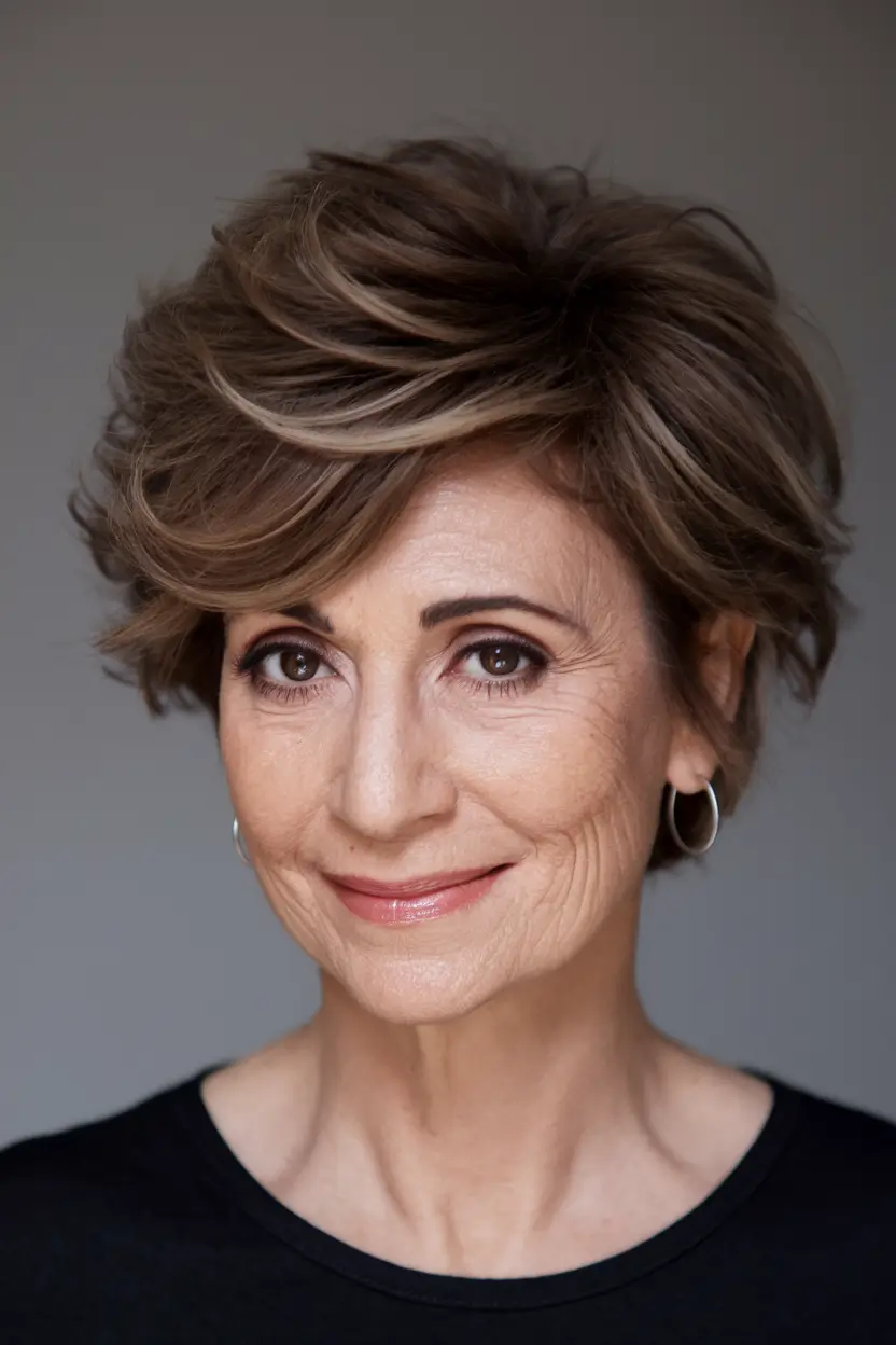 fall hairstyles women over 50 Short Voluminous Pixie with Texture