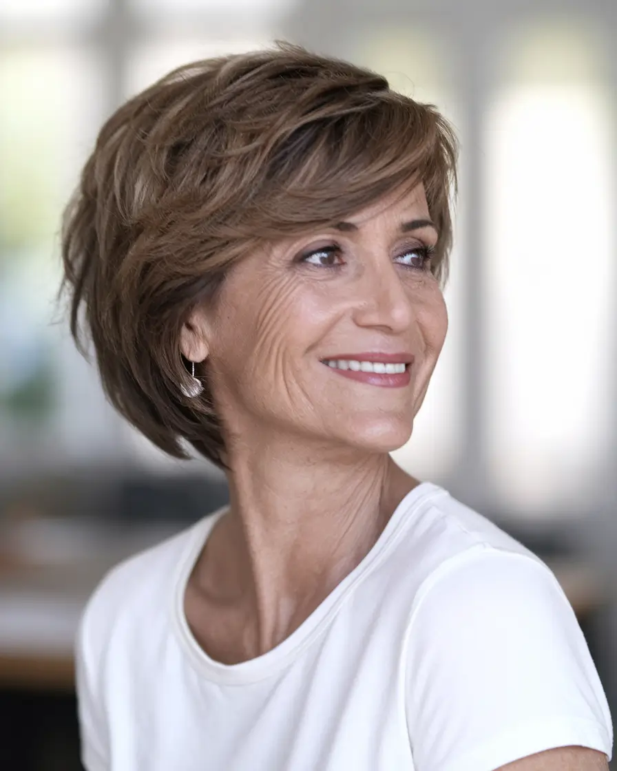 fall hairstyles women over 50 Polished Short Bob with Side-Swept Bangs