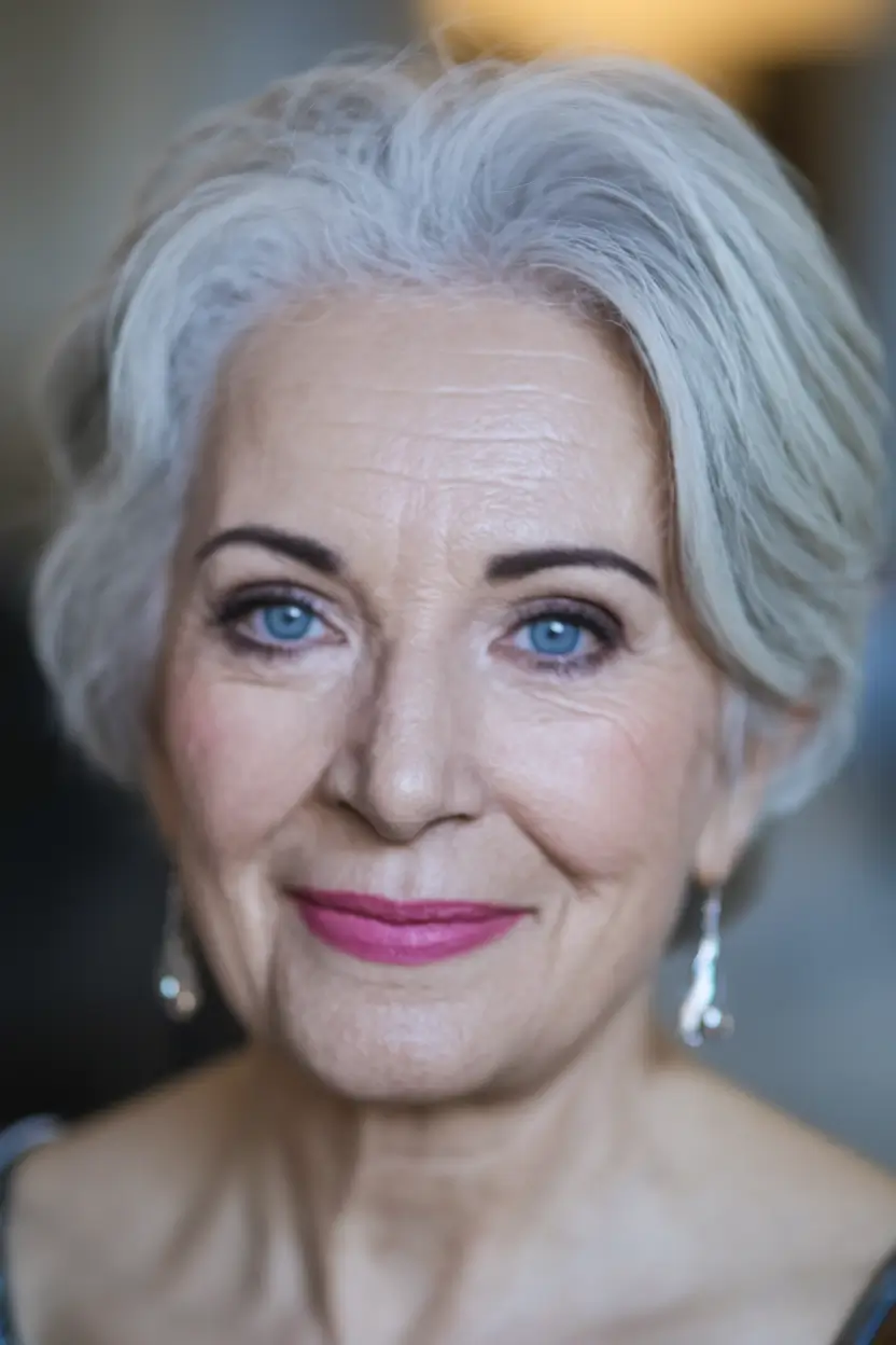 fall hairstyles women over 50 Classic Silver Medium Length with Volume