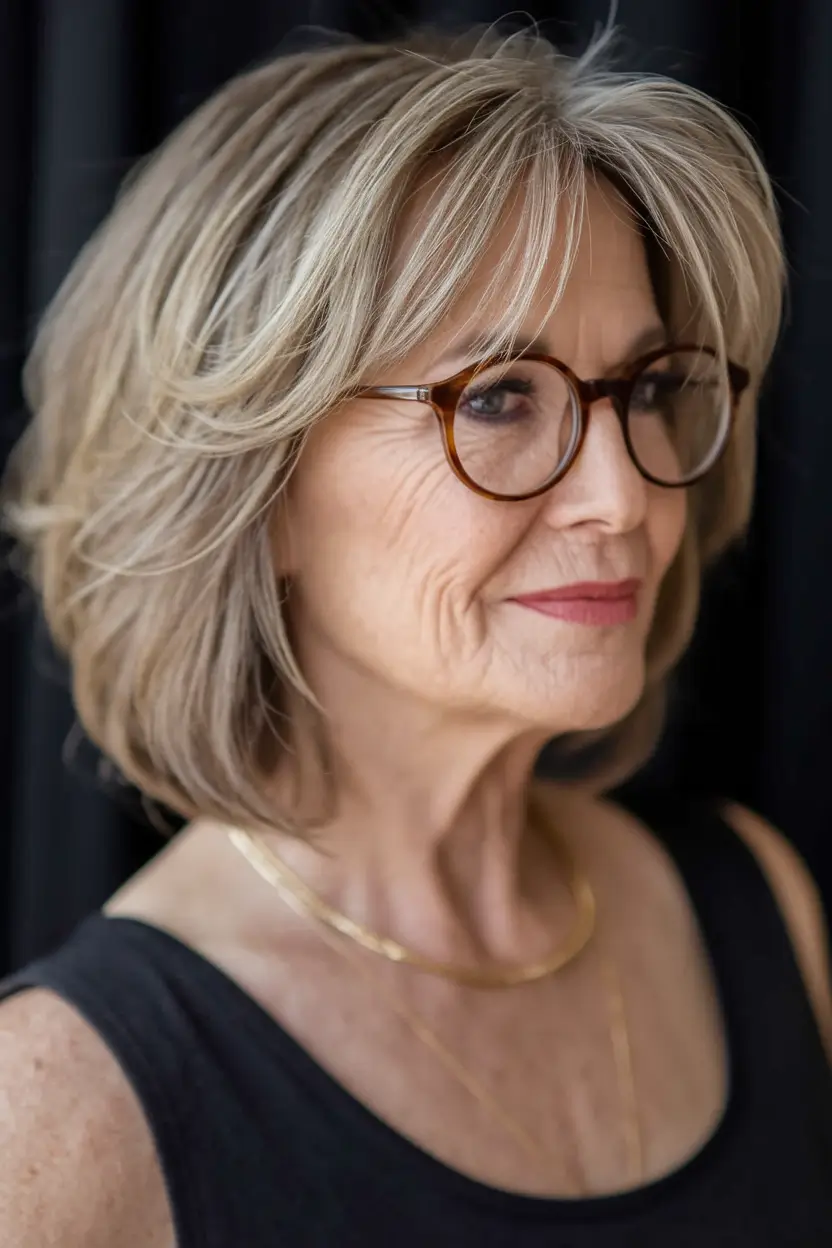 fall hairstyles women over 50 Layered Medium Cut with Curtain Bangs
