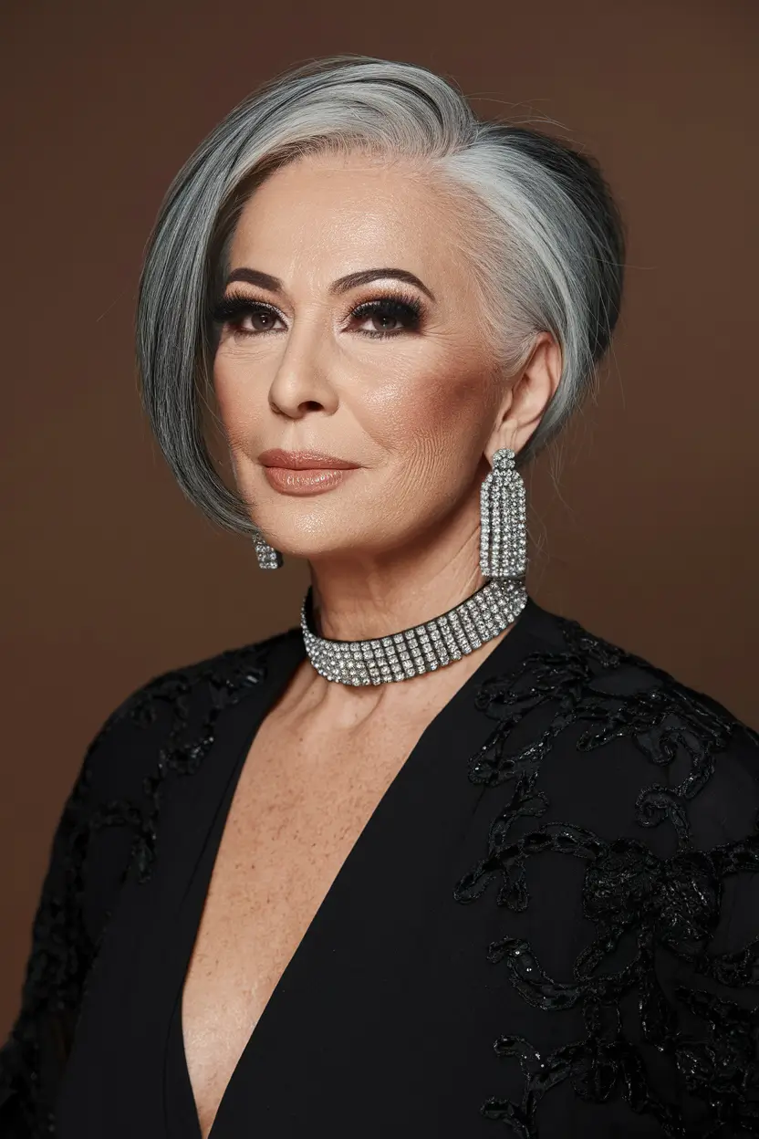 fall hairstyles women over 50 Glamorous Asymmetrical Long Bob
