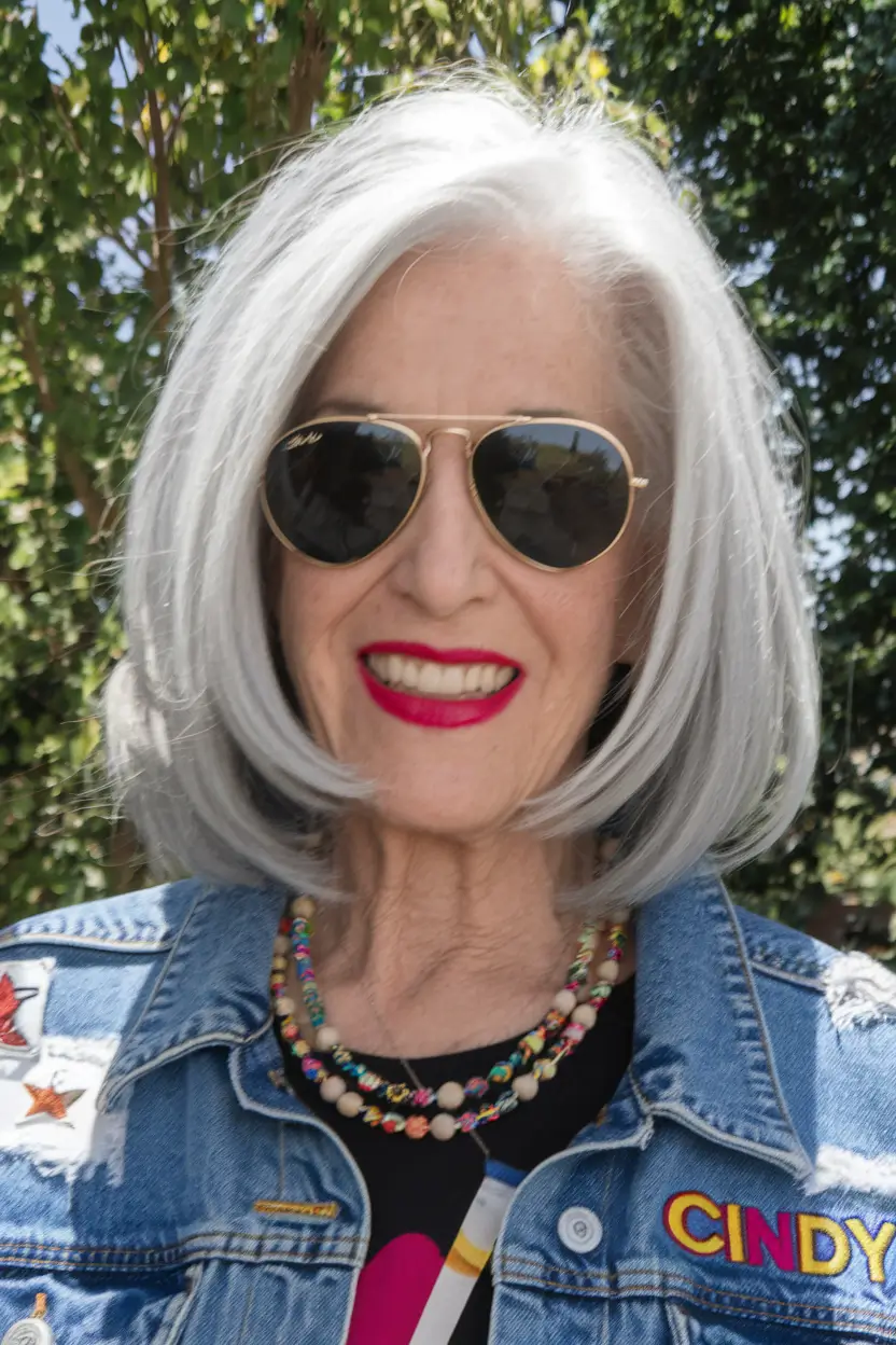 fall hairstyles women over 50 Sleek Silver Long Bob