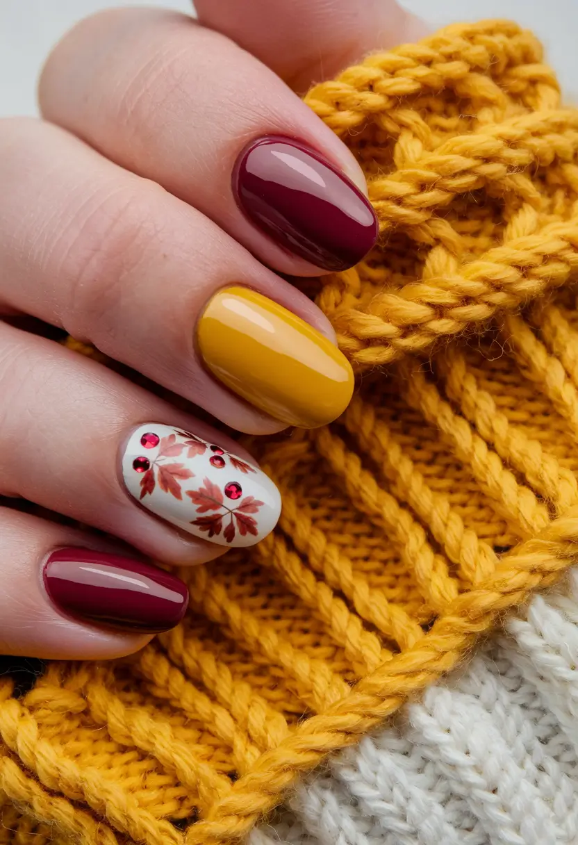 fall manicure 2025 Autumn Leaves and Jewel Tones