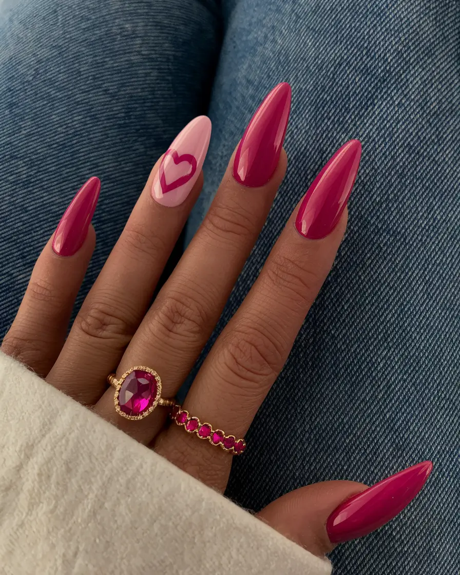 fall manicure 2025 Berry Pink with Heart Accent