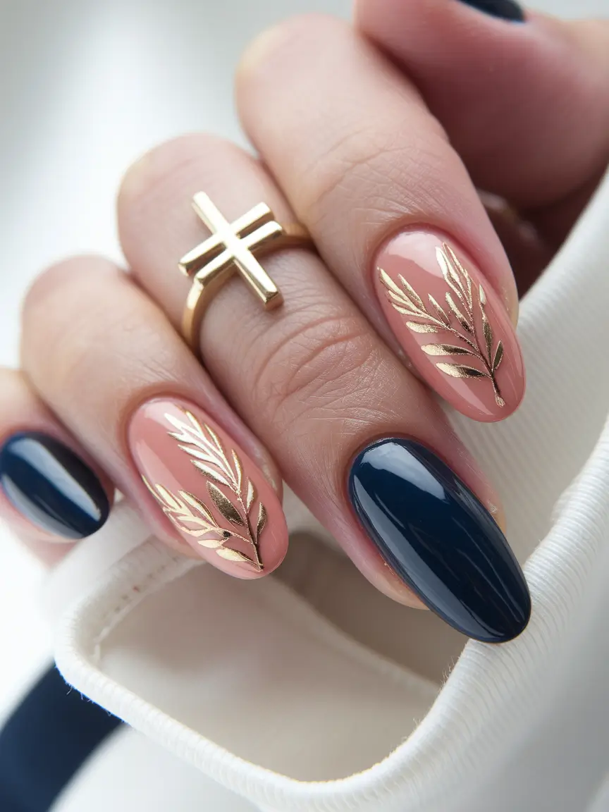 fall manicure 2025 Gold Leaf Elegance