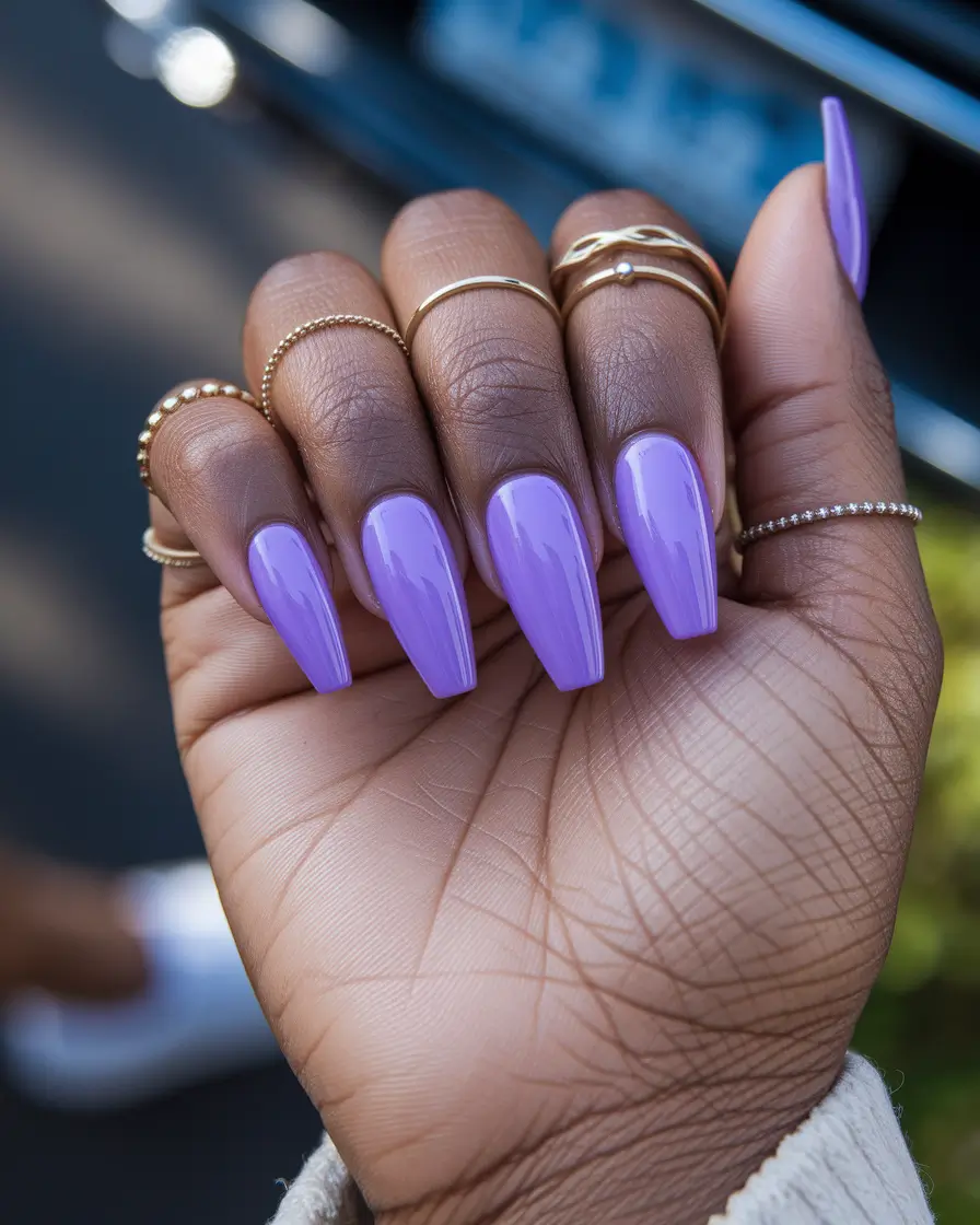 Fall Nail Colors for Brown Skin 2025 – Lavender Latte Coffin Shine