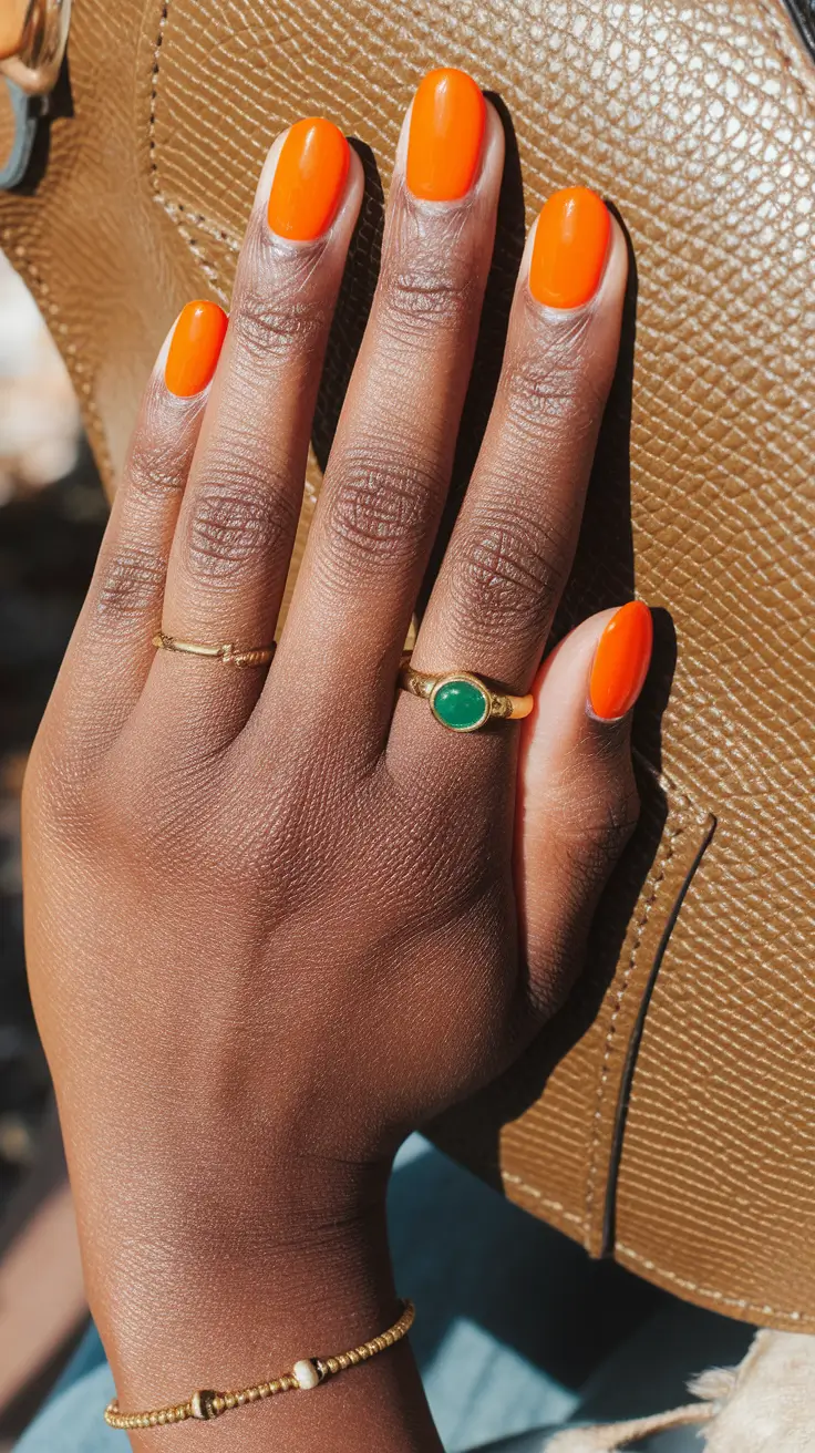 Fall Nail Colors for Brown Skin 2025 – Tangerine Pop Short Ovals