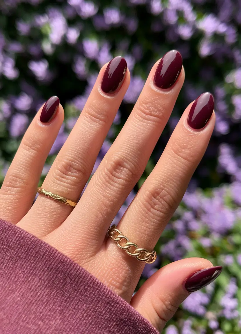 Fall Nail Colors for Brown Skin 2025 - Merlot Oval Shorties
