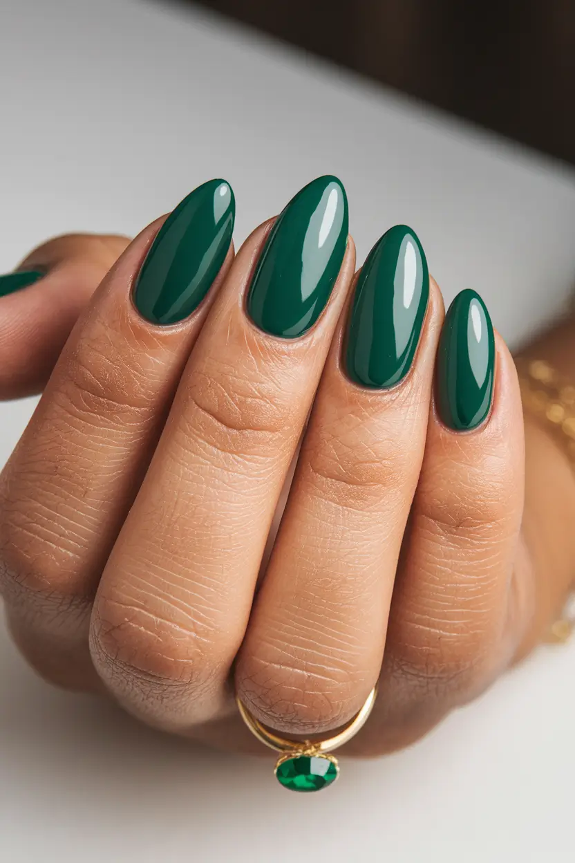Fall Nail Colors for Brown Skin 2025 - Jewel Emerald Oval