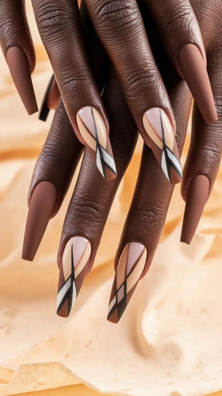 Fall Nail Colors for Brown Skin 2025 – Cocoa Lattice Coffin