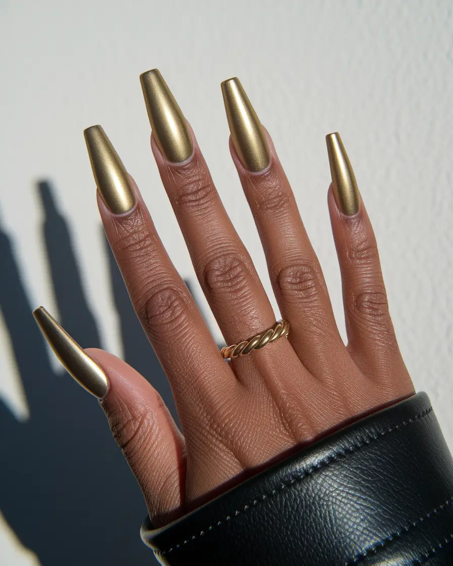 Fall nail colors for dark skin 2025 – Molten Antique Gold Coffin