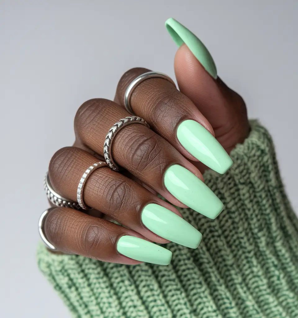 Fall nail colors for dark skin 2025 – Iced Pistachio Long Square