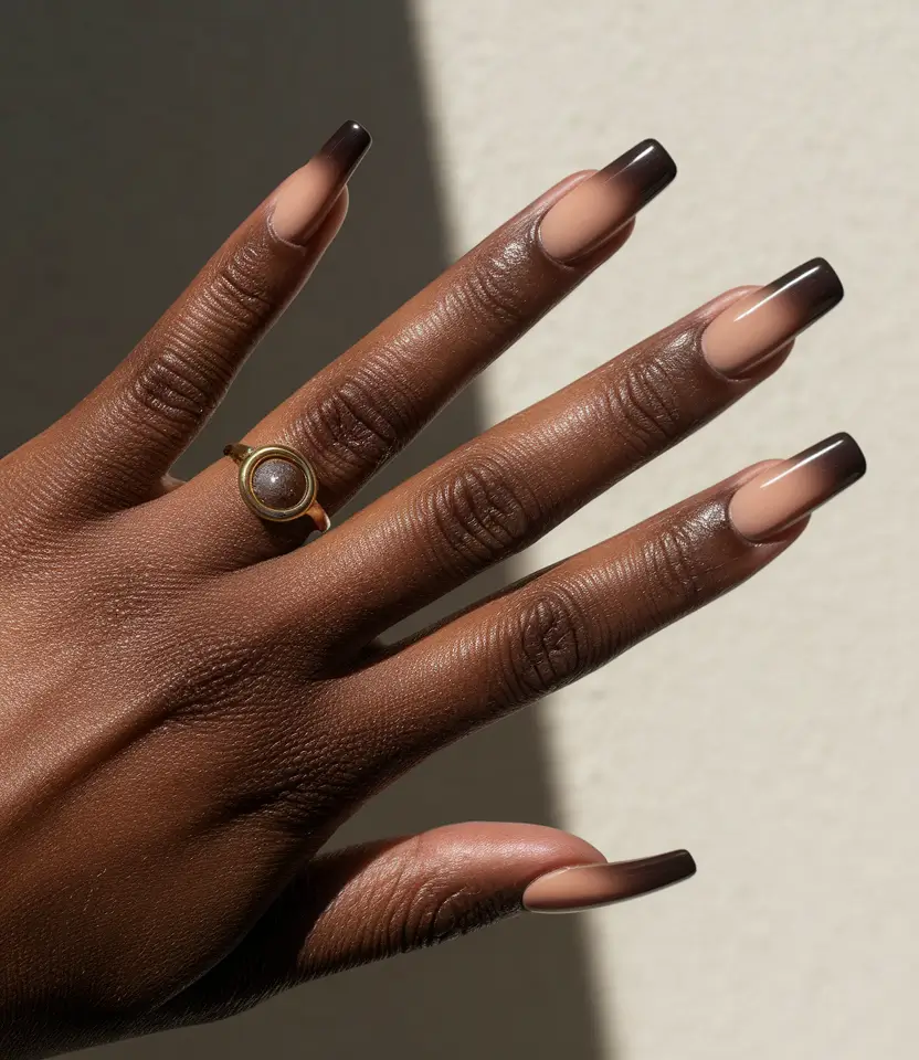 Fall nail colors for dark skin 2025 – Mocha-Tip French (Medium Square)