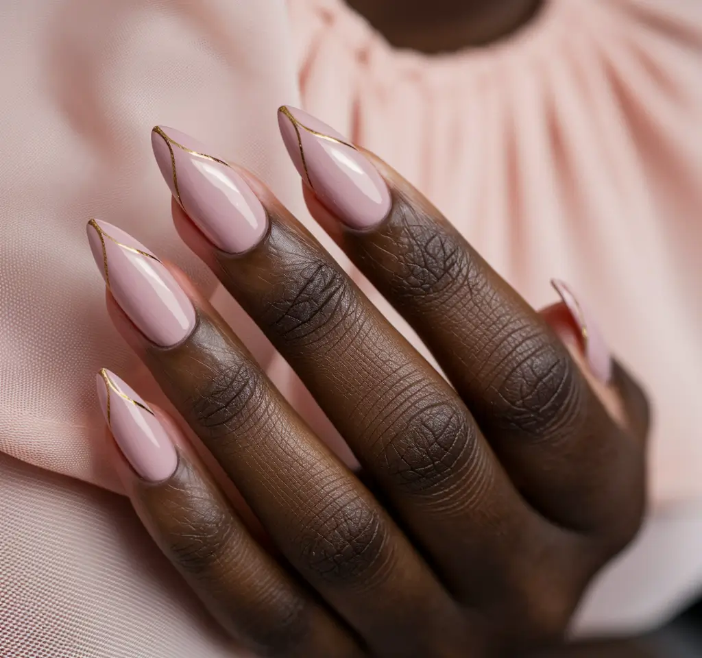 Fall nail colors for dark skin 2025 – Blush Almond with Whisper-Gold Contour