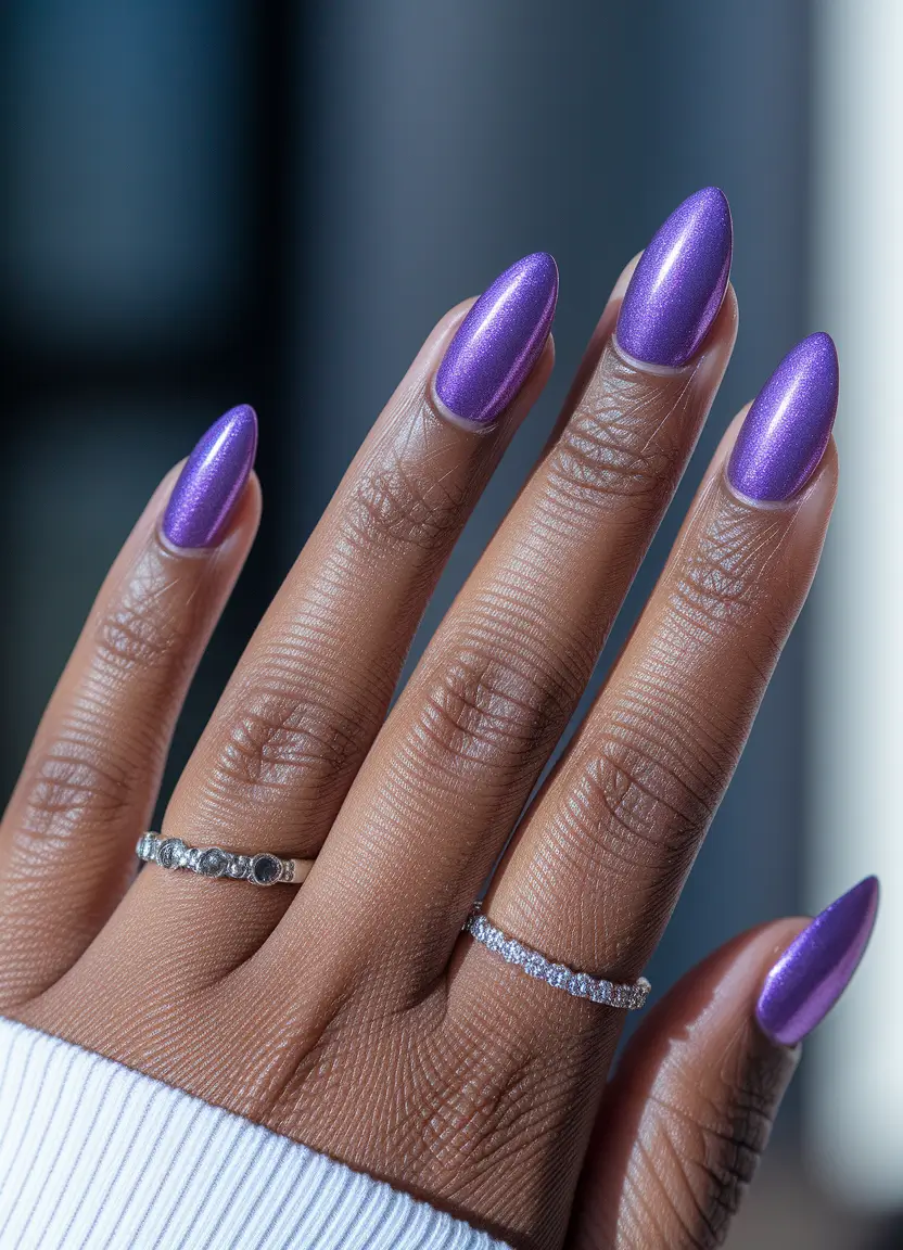Fall nail colors for dark skin 2025 – Iridescent Amethyst Almond