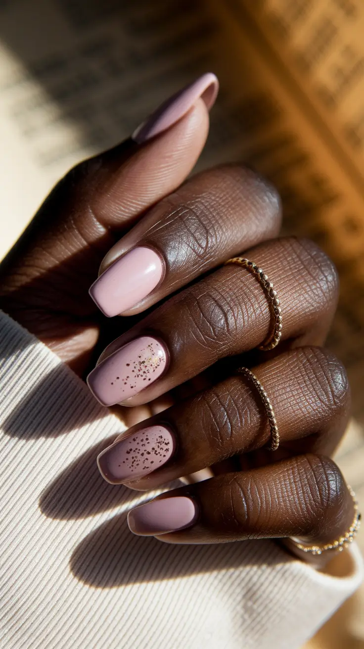 Fall nail colors for dark skin 2025 – Mauve Cloud Short Square with Champagne Spark