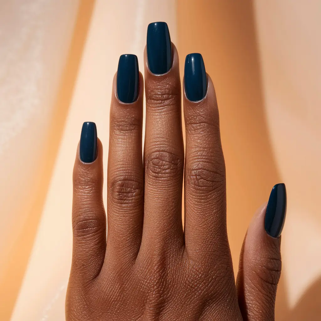 Fall nail colors for dark skin 2025 – Midnight Teal Crème (Medium Square)