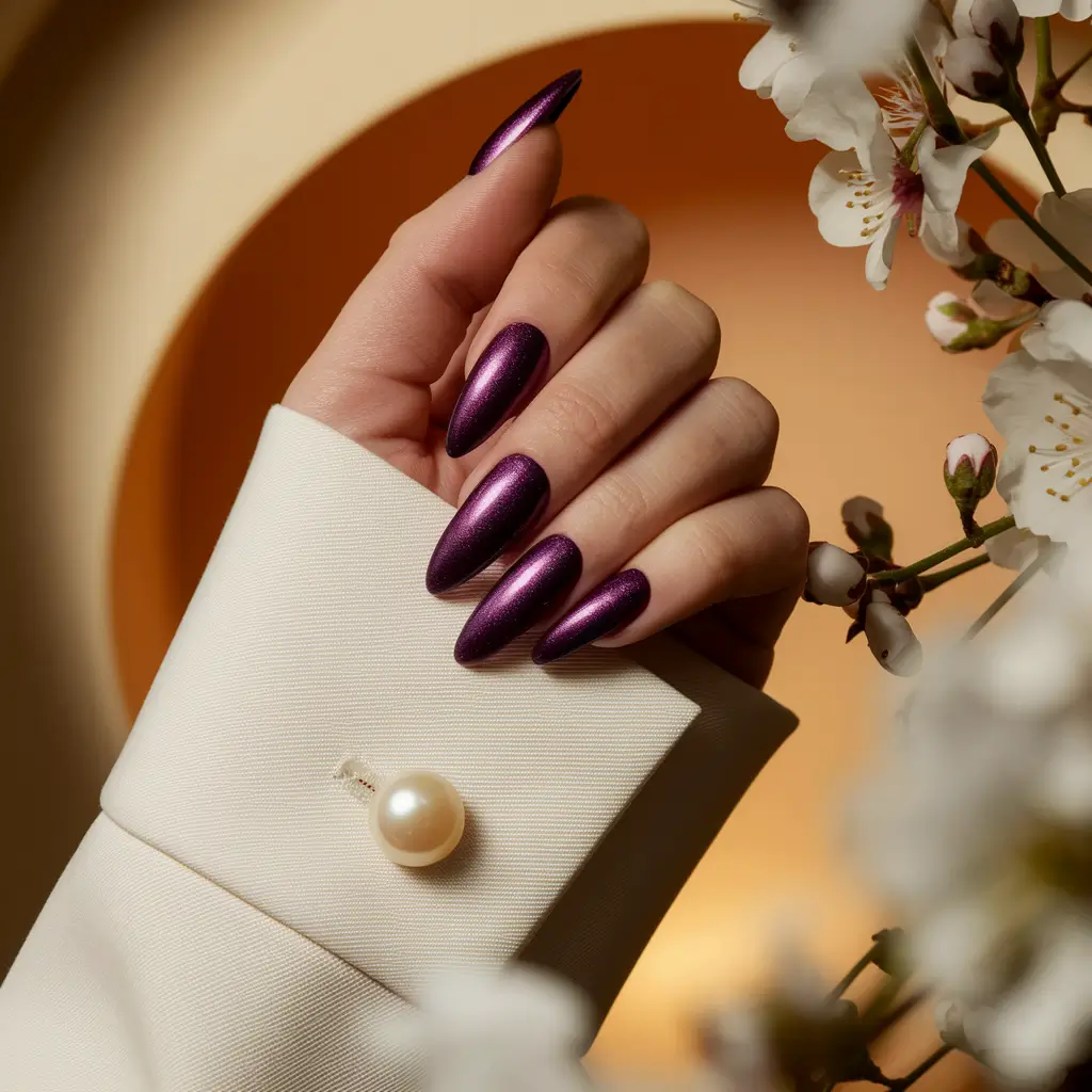 Fall nail colors for medium skin 2025 – Blackberry Pearl Almonds