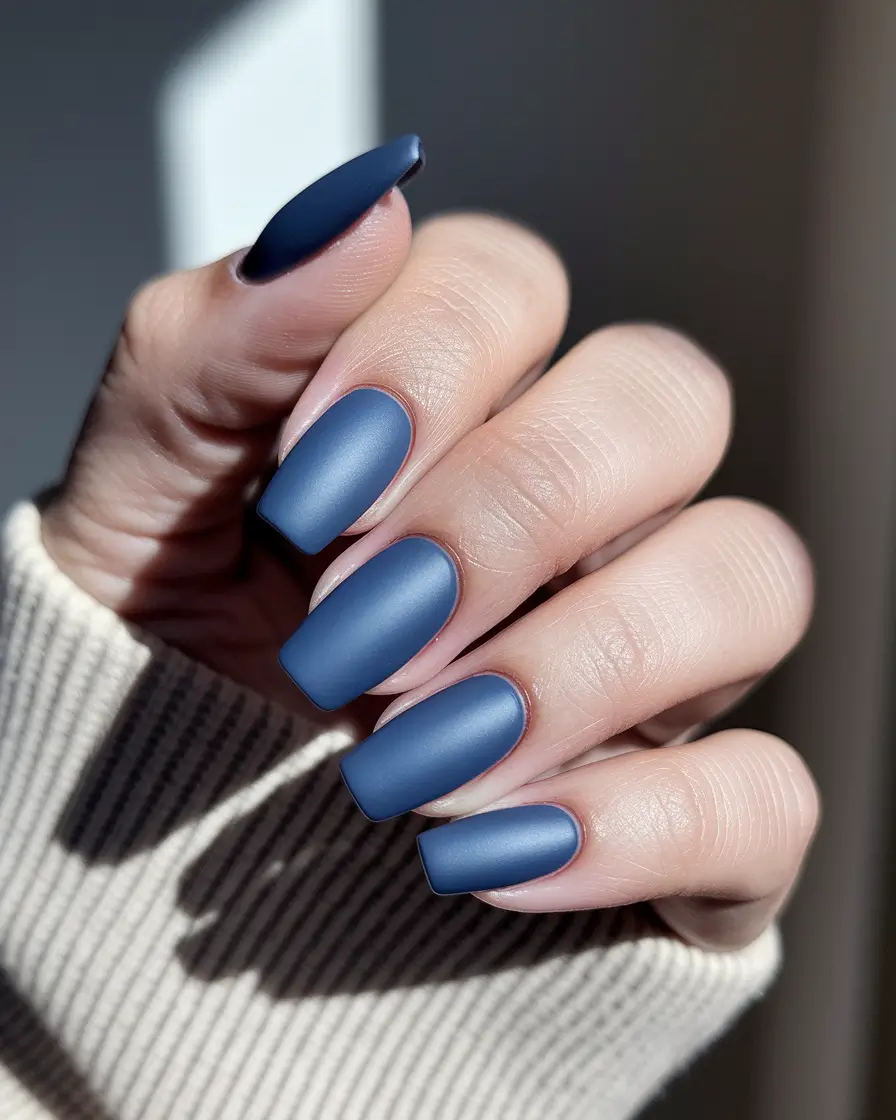 Fall nail colors for medium skin 2025 – Matte Denim Squovals