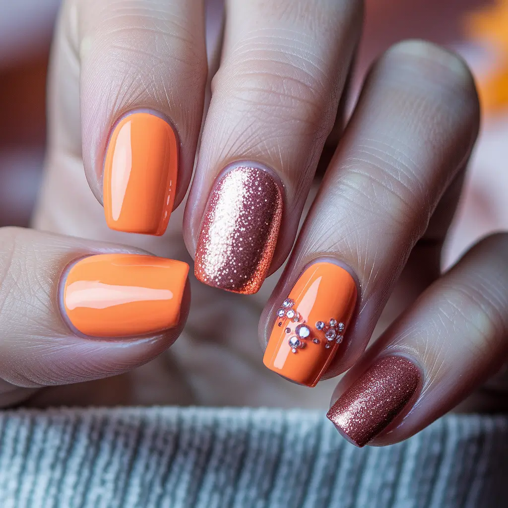 Fall nail colors for medium skin 2025 – Clementine & Copper Sparkle Mix